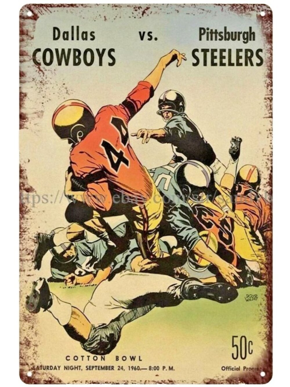 1960 Dallas Cowboys vs Pittsburgh Steelers Cotton Bowl Game Metal Tin Sign 8x12